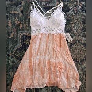 White and Peach Lace Dress